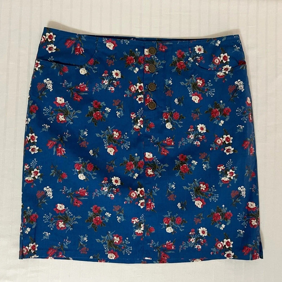 90s Y2K Vintage Ralph Lauren Mini Skirt Blue Floral Size 2 - Picture 3 of 8
